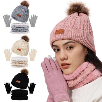 Super Cute Warm Winter Scarf Hat Gloves with Fleece